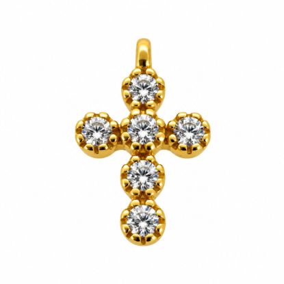 Wholesale Gold over Sterling Silver Small Fancy Cross Charm with 6 CZ Stones- 13mm (sold per piece)