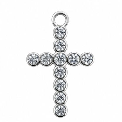 Wholesale 925 Sterling Silver Small Cross Charm with CZ Stones- 15mm (sold per piece)