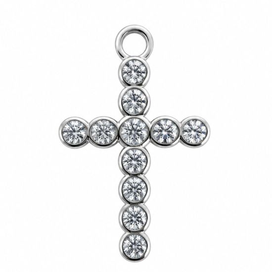 Wholesale 925 Sterling Silver Small Cross Charm with CZ Stones- 15mm (sold per piece)