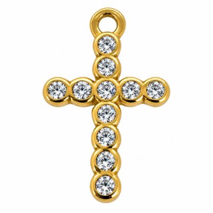 Wholesale Gold over Sterling Silver Small Cross Charm with CZ Stones- 15mm (sold per piece)