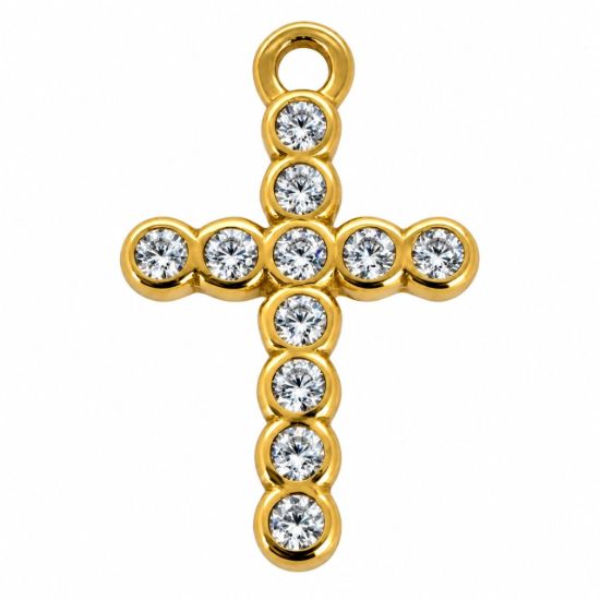 Wholesale Gold over Sterling Silver Small Cross Charm with CZ Stones- 15mm (sold per piece)