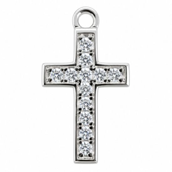 Wholesale 925 Sterling Silver Classic Small Cross Charm with CZ Stones- 13mm (sold per piece)