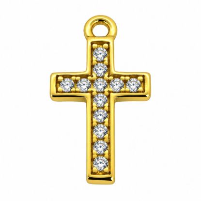 Wholesale Gold over Sterling Silver Classic Small Cross Charm with CZ Stones- 13mm (sold per piece)