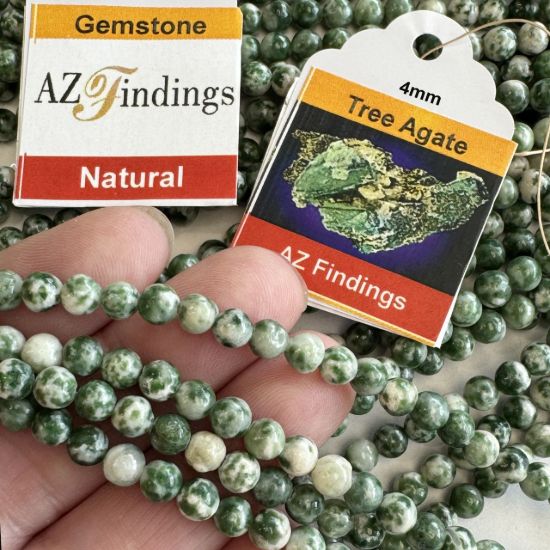 Wholesale Natural Gemstone Beads - 100% Genuine Tree Agate Gemstone Bead - Smooth Round Shape - (Sold Per 15" Strand)