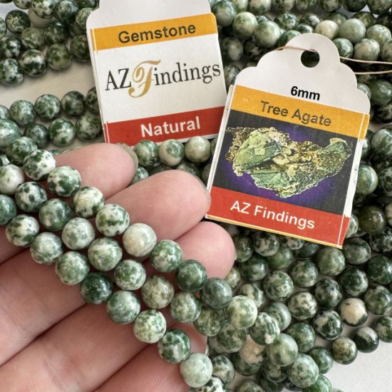 Wholesale Natural Gemstone Beads - 100% Genuine Tree Agate Gemstone Bead - Smooth Round Shape - (Sold Per 15" Strand)