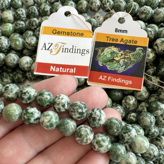 Wholesale Natural Gemstone Beads - 100% Genuine Tree Agate Gemstone Bead - Smooth Round Shape - (Sold Per 15" Strand)