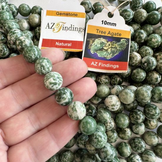 Wholesale Natural Gemstone Beads - 100% Genuine Tree Agate Gemstone Bead - Smooth Round Shape - (Sold Per 15" Strand)