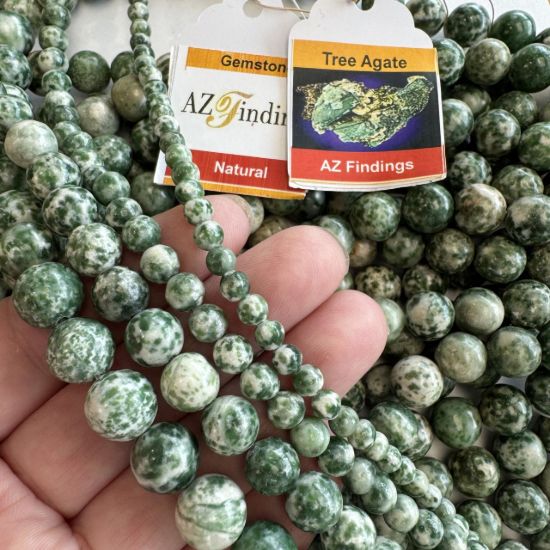 Wholesale Natural Gemstone Beads - 100% Genuine Tree Agate Gemstone Bead - Smooth Round Shape - (Sold Per 15" Strand)