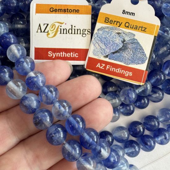 Wholesale Synthetic Gemstone Beads - Blueberry Quartz Smooth Round Beads- (Sold Per 15" Strand)