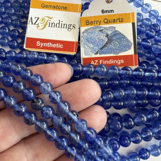 Wholesale Synthetic Gemstone Beads - Blueberry Quartz Smooth Round Beads- (Sold Per 15" Strand)