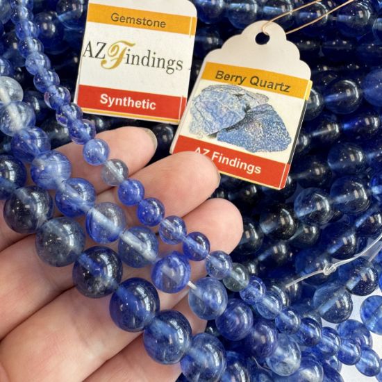 Wholesale Synthetic Gemstone Beads - Blueberry Quartz Smooth Round Beads- (Sold Per 15" Strand)