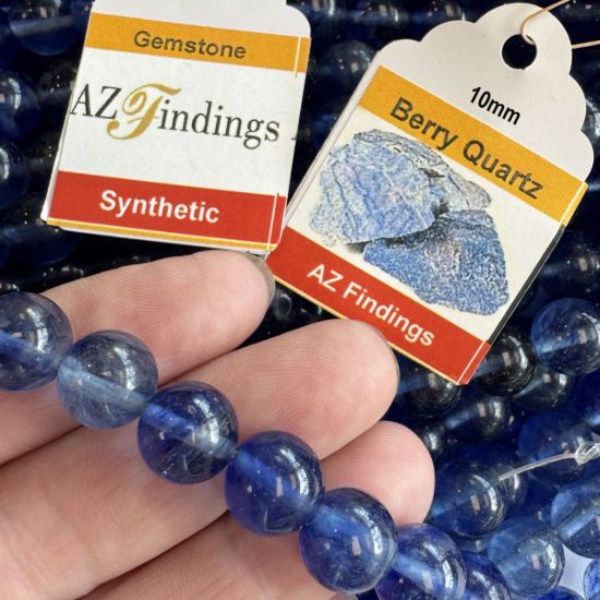 Wholesale Synthetic Gemstone Beads - Blueberry Quartz Smooth Round Beads- (Sold Per 15" Strand)