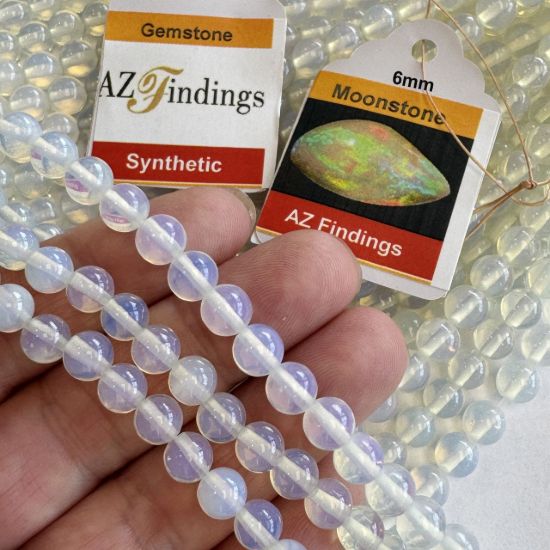 Wholesale Synthetic Gemstone Beads - Moonstone Opalite Gemstone Bead - Smooth Round Shape - (Sold Per 15" Strand)