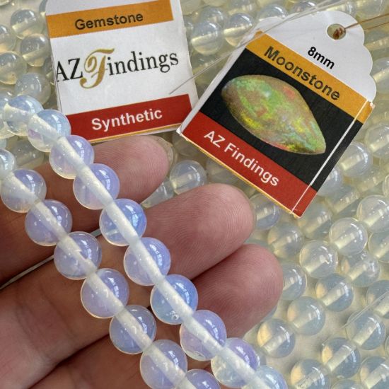 Wholesale Synthetic Gemstone Beads - Moonstone Opalite Gemstone Bead - Smooth Round Shape - (Sold Per 15" Strand)