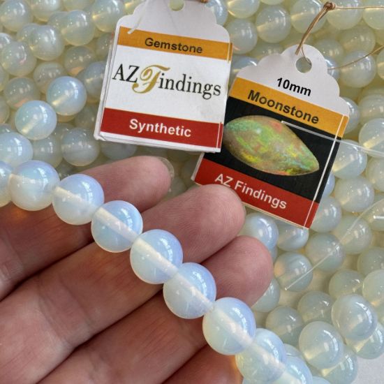 Wholesale Synthetic Gemstone Beads - Moonstone Opalite Gemstone Bead - Smooth Round Shape - (Sold Per 15" Strand)