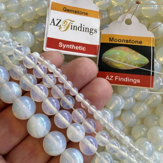 Wholesale Synthetic Gemstone Beads - Moonstone Opalite Gemstone Bead - Smooth Round Shape - (Sold Per 15" Strand)