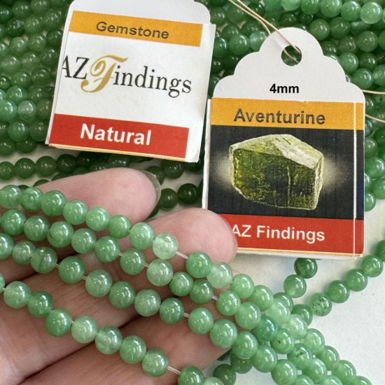 Wholesale Natural Gemstone Beads - 100% Genuine Green Aventurine Gemstone Bead - Smooth Round Shape - (Sold Per 15" Strand)