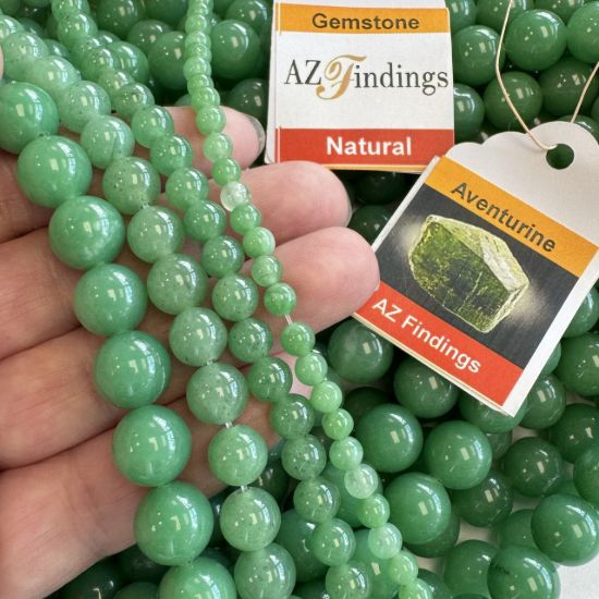 Wholesale Natural Gemstone Beads - 100% Genuine Green Aventurine Gemstone Bead - Smooth Round Shape - (Sold Per 15" Strand)