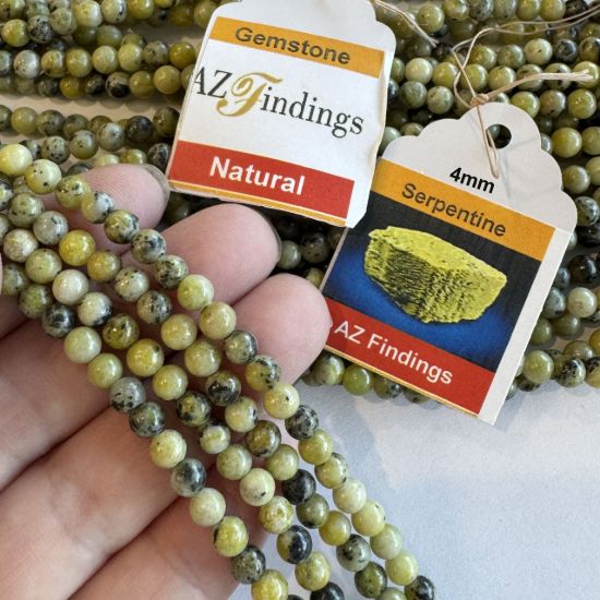 Wholesale Natural Gemstone Beads - 100% Genuine Yellow Serpentine Gemstone Bead - Smooth Round Shape - (Sold Per 15" Strand)