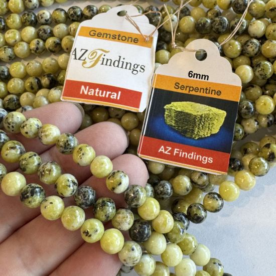 Wholesale Natural Gemstone Beads - 100% Genuine Yellow Serpentine Gemstone Bead - Smooth Round Shape - (Sold Per 15" Strand)