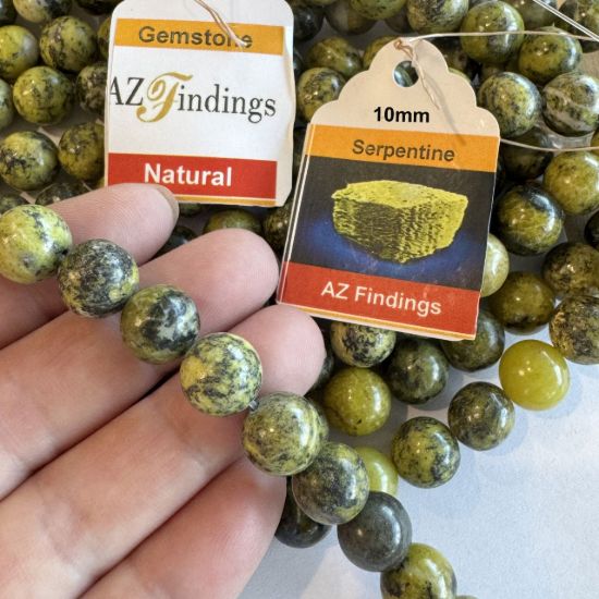 Wholesale Natural Gemstone Beads - 100% Genuine Yellow Serpentine Gemstone Bead - Smooth Round Shape - (Sold Per 15" Strand)