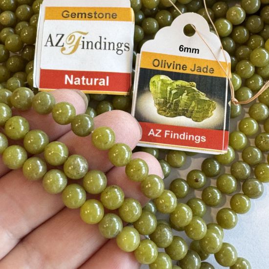 Wholesale Natural Gemstone Beads - 100% Genuine Olivine Jade Gemstone Bead - Smooth Round Shape - (Sold Per 15" Strand)