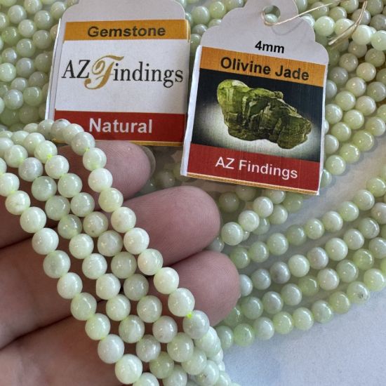 Wholesale Natural Gemstone Beads - 100% Genuine Olivine Jade Gemstone Bead - Smooth Round Shape - (Sold Per 15" Strand)