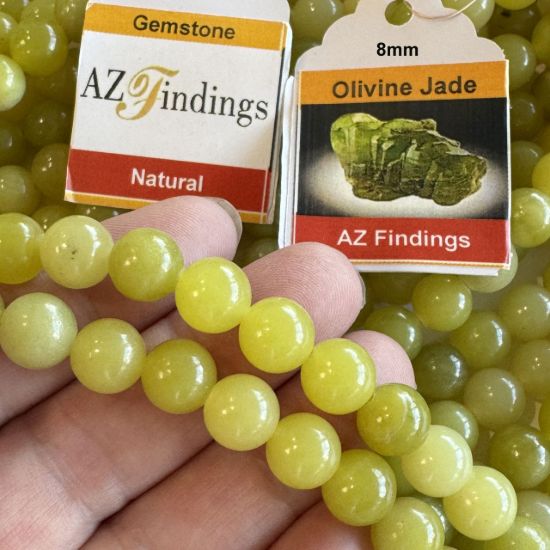 Wholesale Natural Gemstone Beads - 100% Genuine Olivine Jade Gemstone Bead - Smooth Round Shape - (Sold Per 15" Strand)