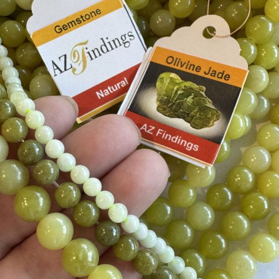 Wholesale Natural Gemstone Beads - 100% Genuine Olivine Jade Gemstone Bead - Smooth Round Shape - (Sold Per 15" Strand)