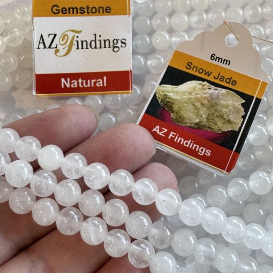 Wholesale Natural Gemstone Beads - 100% Genuine Snow Jade Gemstone Bead - Smooth Round Shape - (Sold Per 15" Strand)
