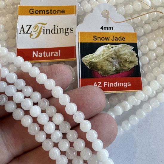 Wholesale Natural Gemstone Beads - 100% Genuine Snow Jade Gemstone Bead - Smooth Round Shape - (Sold Per 15" Strand)