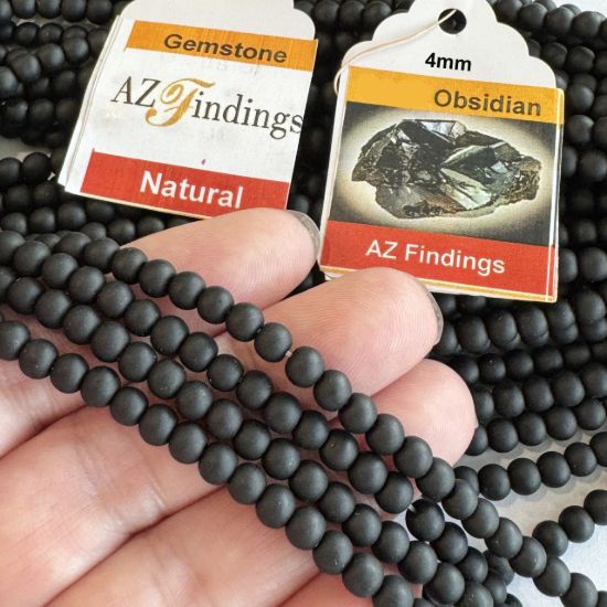 Wholesale Natural Gemstone Beads - 100% Genuine Matte Finish Black Obsidian Gemstone Bead - Smooth Round Shape - (Sold Per 15" Strand)