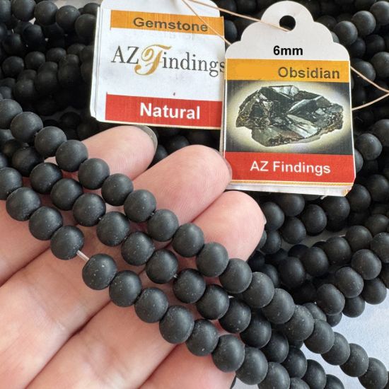 Wholesale Natural Gemstone Beads - 100% Genuine Matte Finish Black Obsidian Gemstone Bead - Smooth Round Shape - (Sold Per 15" Strand)