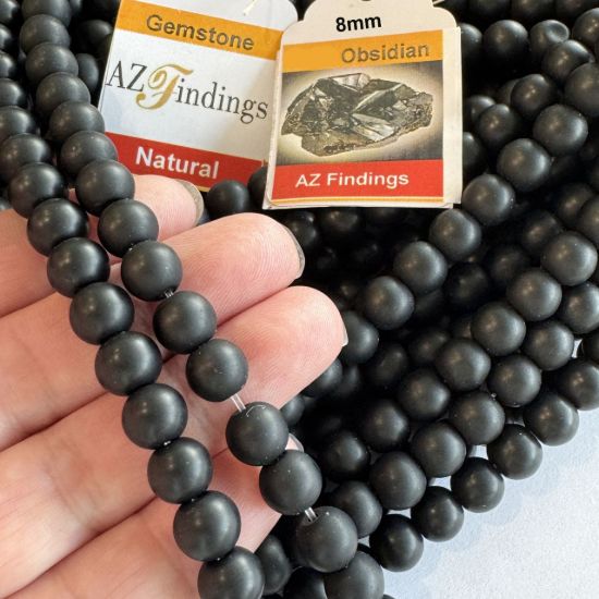 Wholesale Natural Gemstone Beads - 100% Genuine Matte Finish Black Obsidian Gemstone Bead - Smooth Round Shape - (Sold Per 15" Strand)