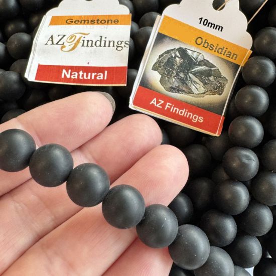 Wholesale Natural Gemstone Beads - 100% Genuine Matte Finish Black Obsidian Gemstone Bead - Smooth Round Shape - (Sold Per 15" Strand)