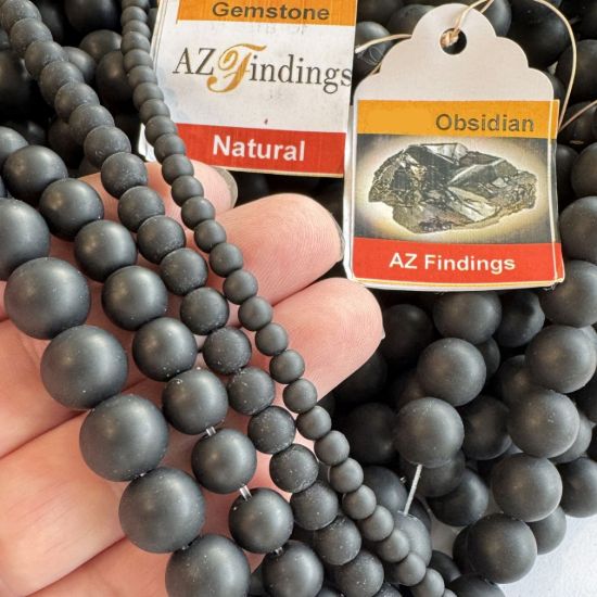 Wholesale Natural Gemstone Beads - 100% Genuine Matte Finish Black Obsidian Gemstone Bead - Smooth Round Shape - (Sold Per 15" Strand)