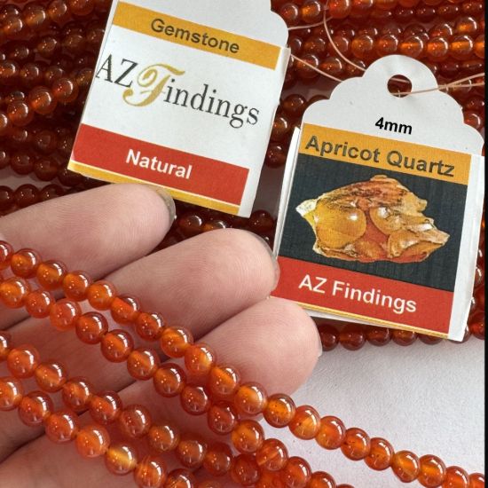 Wholesale Natural Gemstone Beads - 100% Genuine Apricot Quartz Gemstone Bead - Stmooh Round Shape - (Sold Per 15" Strand)