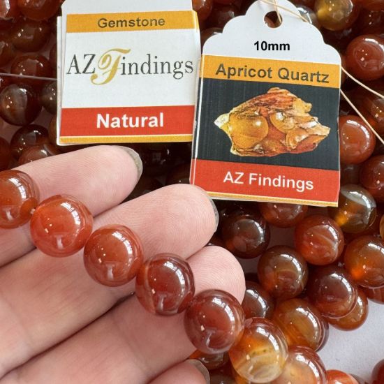 Wholesale Natural Gemstone Beads - 100% Genuine Apricot Quartz Gemstone Bead - Stmooh Round Shape - (Sold Per 15" Strand)