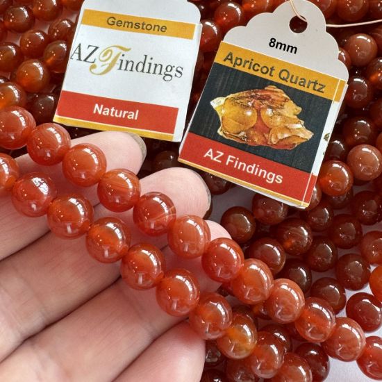 Wholesale Natural Gemstone Beads - 100% Genuine Apricot Quartz Gemstone Bead - Stmooh Round Shape - (Sold Per 15" Strand)