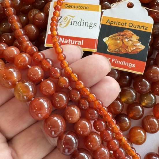 Wholesale Natural Gemstone Beads - 100% Genuine Apricot Quartz Gemstone Bead - Stmooh Round Shape - (Sold Per 15" Strand)