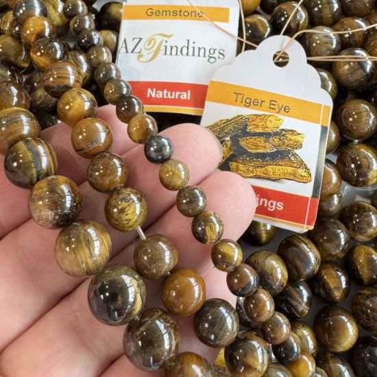 Wholesale Natural Gemstone Beads - 100% Genuine Tiger Eye Gemstone Bead - Stmooh Round Shape - (Sold Per 15" Strand)