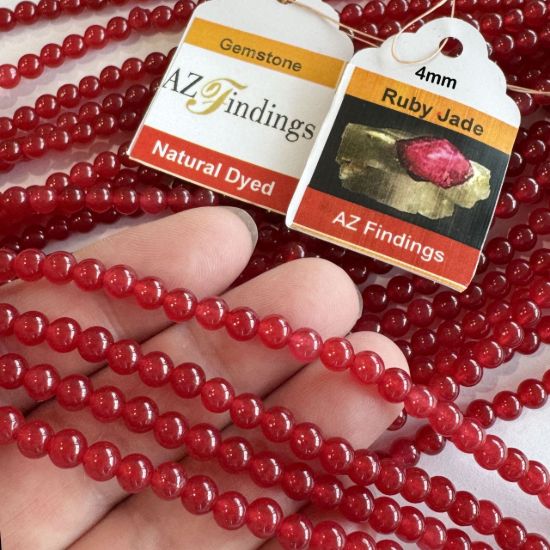 Wholesale Natural Gemstone Beads -Dyed Ruby Jade Gemstone Beads - Smooth Round Shape - (Sold Per 15" Strand)