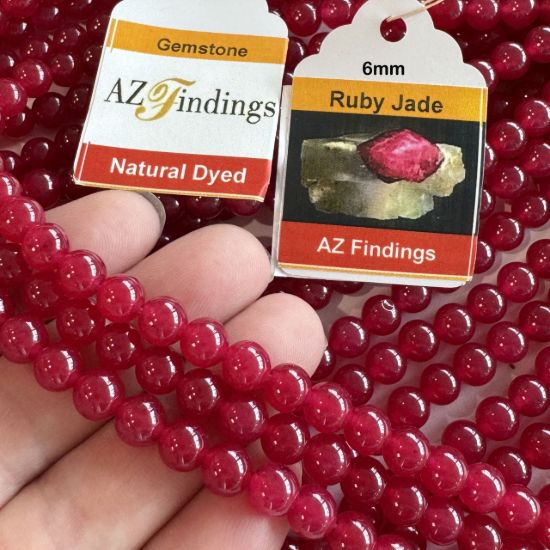 Wholesale Natural Gemstone Beads -Dyed Ruby Jade Gemstone Beads - Smooth Round Shape - (Sold Per 15" Strand)