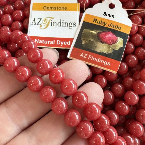 Wholesale Natural Gemstone Beads -Dyed Ruby Jade Gemstone Beads - Smooth Round Shape - (Sold Per 15" Strand)