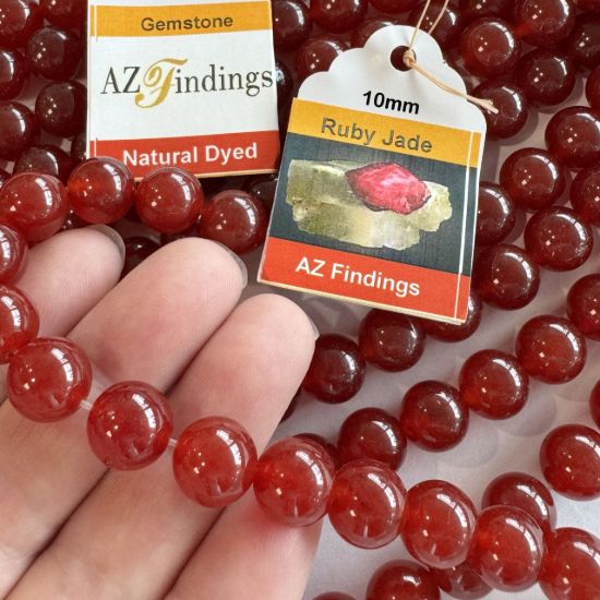 Wholesale Natural Gemstone Beads -Dyed Ruby Jade Gemstone Beads - Smooth Round Shape - (Sold Per 15" Strand)