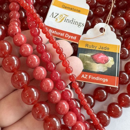 Wholesale Natural Gemstone Beads -Dyed Ruby Jade Gemstone Beads - Smooth Round Shape - (Sold Per 15" Strand)