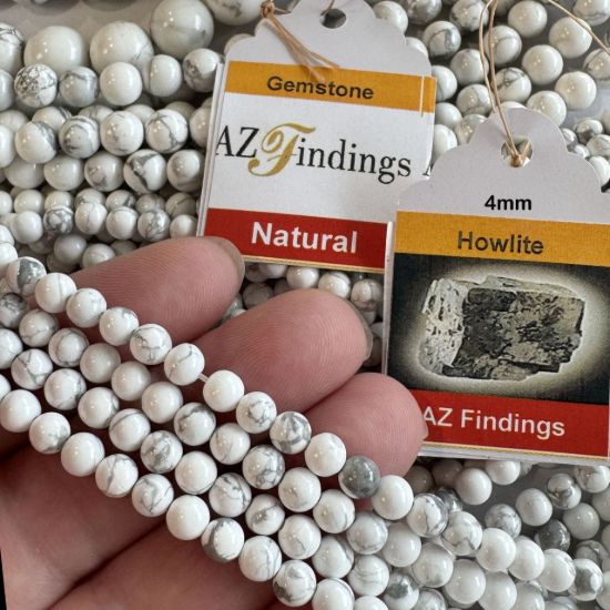 Wholesale Natural Gemstone Beads -100% Natural Genuine White Howlite Gemstone Bead - Smooth Round Shape - (Sold Per 15" Strand)