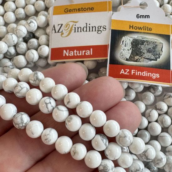 Wholesale Natural Gemstone Beads -100% Natural Genuine White Howlite Gemstone Bead - Smooth Round Shape - (Sold Per 15" Strand)