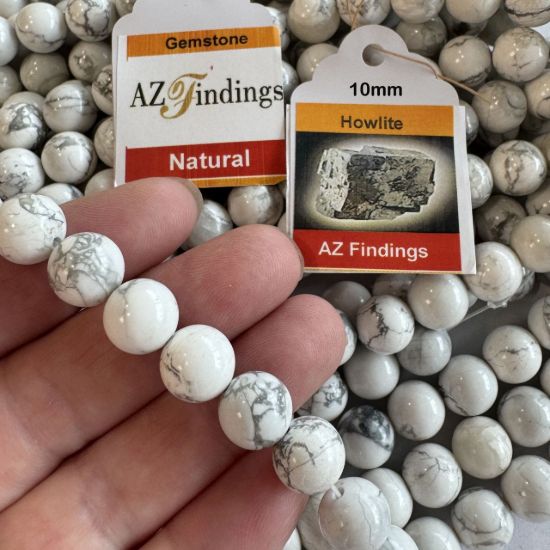 Wholesale Natural Gemstone Beads -100% Natural Genuine White Howlite Gemstone Bead - Smooth Round Shape - (Sold Per 15" Strand)