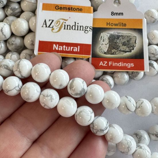 Wholesale Natural Gemstone Beads -100% Natural Genuine White Howlite Gemstone Bead - Smooth Round Shape - (Sold Per 15" Strand)